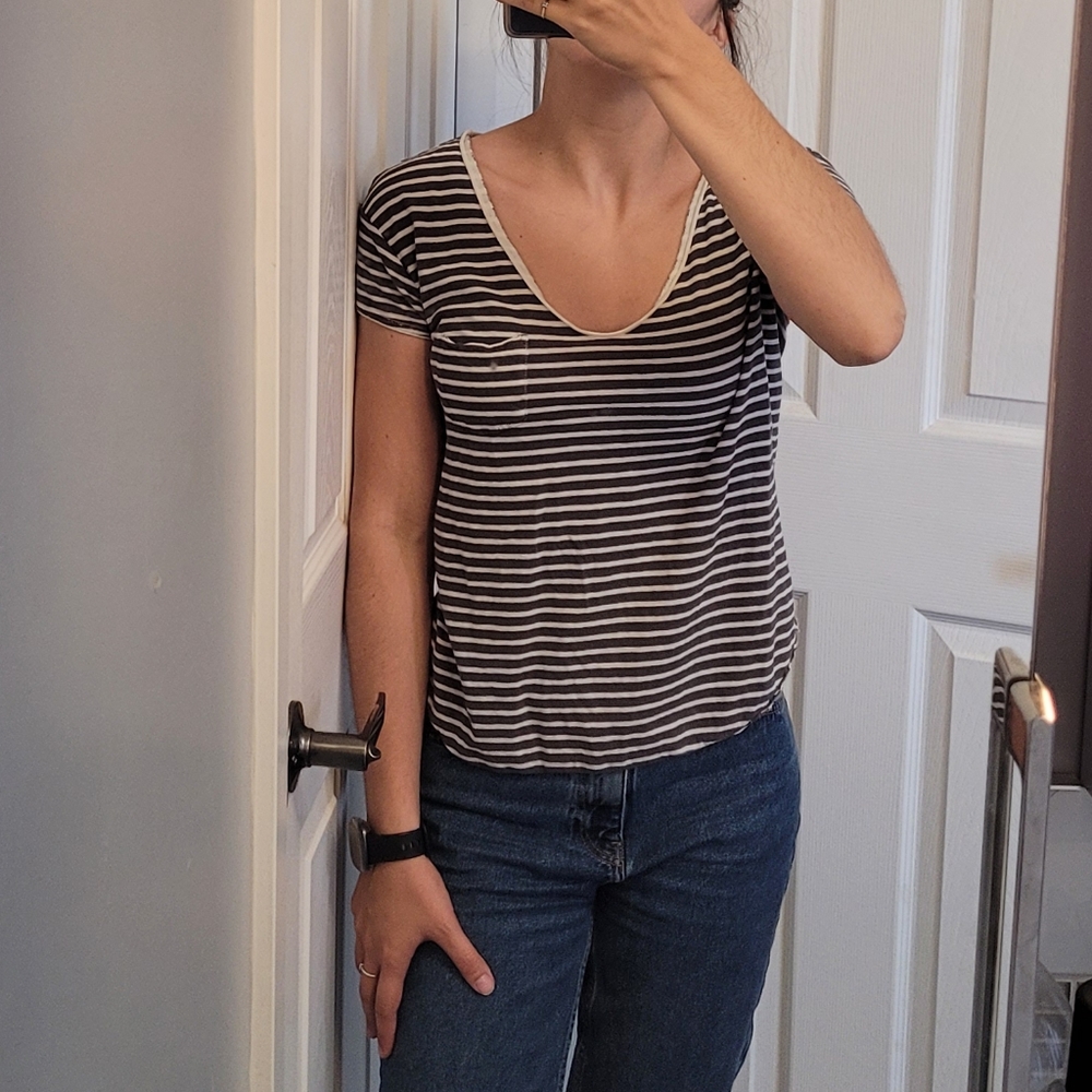 FREE GIFT Grey and white striped tee